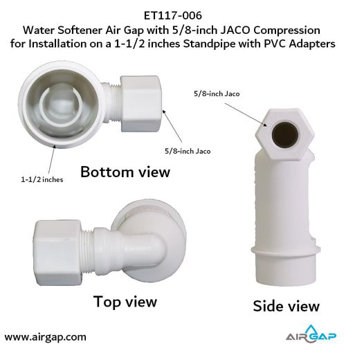 Main product image of Air Gap For Water Softener and Water Filter w/ PVC Trap Adapter, 5/8" Jacko Compression Inlet