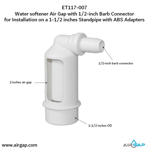 Main product image of Air Gap For Water Softener and Water Filter w/ ABS Trap Adapter, 1/2" Barb Insert Inlet