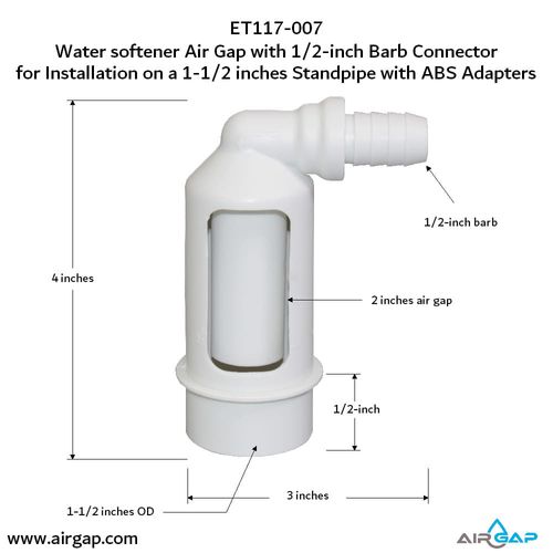 Main product image of Air Gap For Water Softener and Water Filter w/ ABS Trap Adapter, 1/2" Barb Insert Inlet