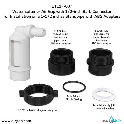 Main product image of Air Gap For Water Softener and Water Filter w/ ABS Trap Adapter, 1/2" Barb Insert Inlet