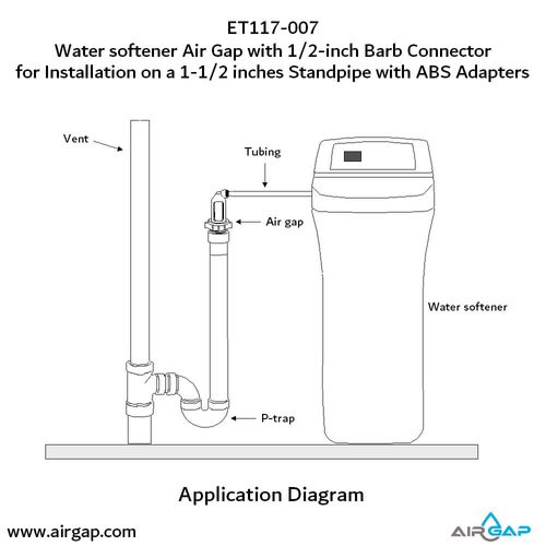 Main product image of Air Gap For Water Softener and Water Filter w/ ABS Trap Adapter, 1/2" Barb Insert Inlet