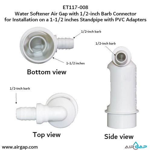 Main product image of Air Gap For Water Softener and Water Filter w/ PVC Trap Adapter, 1/2" Barb Insert Inlet