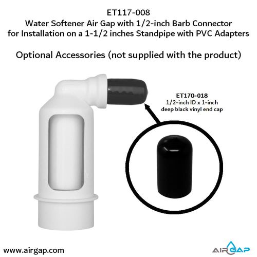 Main product image of Air Gap For Water Softener and Water Filter w/ PVC Trap Adapter, 1/2" Barb Insert Inlet
