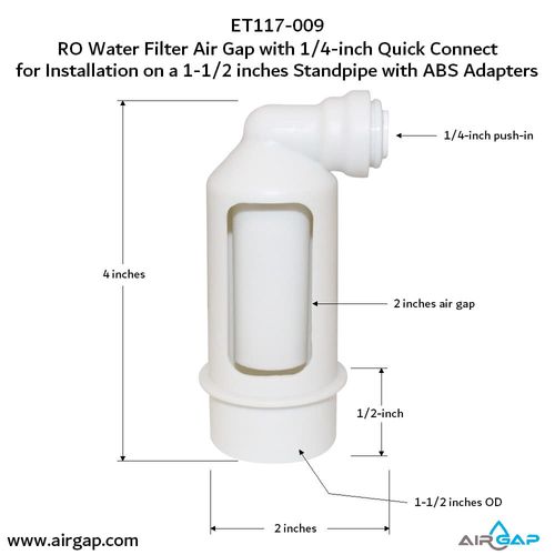 Main product image of Air Gap For Water Filter w/ ABS Trap Adapter, 1/4" Push-In Inlet