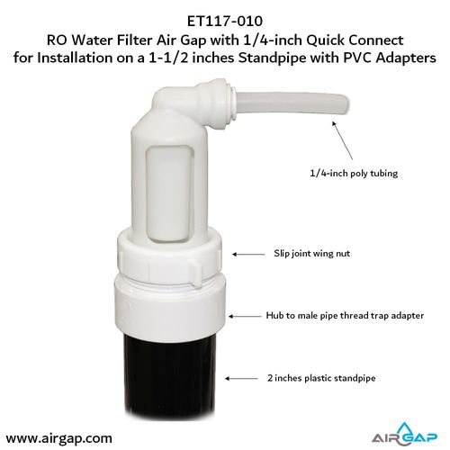 Main product image of Air Gap For Water Filter w/ PVC Trap Adapter, 1/4" Push-In Inlet