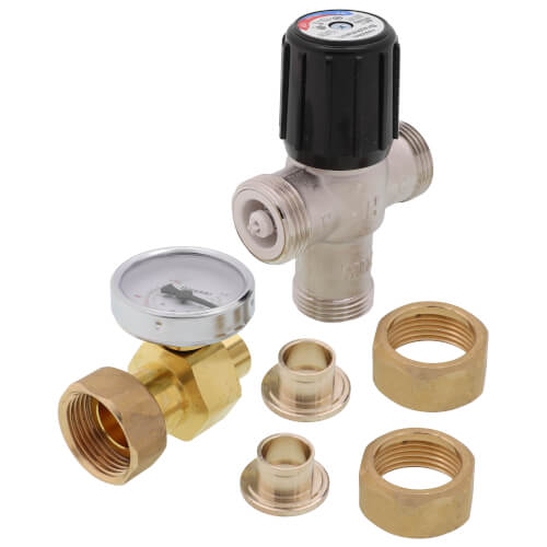 1/2" Lead Free Mixing Valve, Union Sweat w/ Temperature Gauge (70-120F)