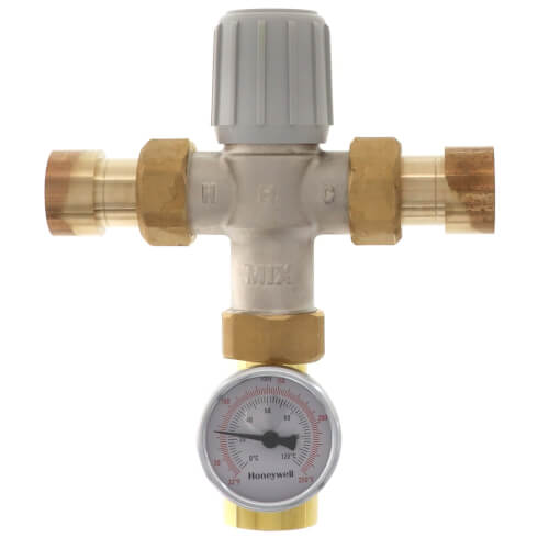 1" Lead Free Union Sweat Mixing Valve w/ Temperature Gauge (70-145F)