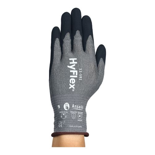 Main product image of HyFlex 11-581 Ultra-Light Puncture & Puncture Resistant Gloves, Nitrile Palm Coating, Black/Gray, XS