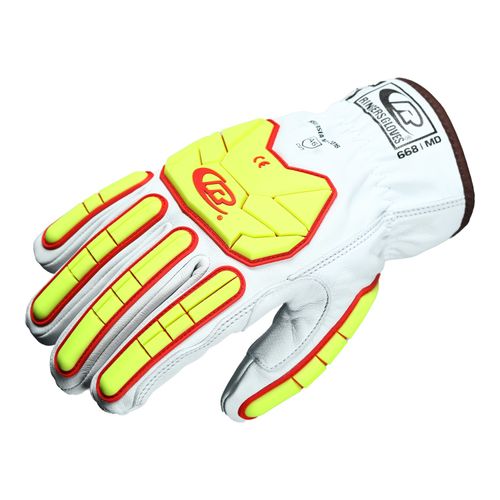 Main product image of Ringers R668 Thermal Leather Medium-Duty Puncture & Puncture Resistant Impact Gloves, G-100 Thinsulate, White/Hi-Viz Green, Size 12