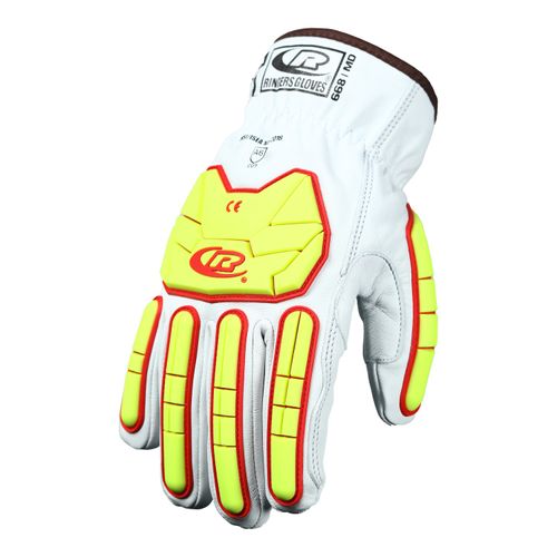 Main product image of Ringers R668 Thermal Leather Medium-Duty Puncture & Puncture Resistant Impact Gloves, G-100 Thinsulate, White/Hi-Viz Green, Size 12