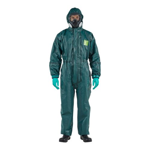 Main product image of AlphaTec 4000 Model 111 Disposable Chemical Resistant Coveralls w/ Hood & Double Zipper, Green, 2XL (Pack of 6)