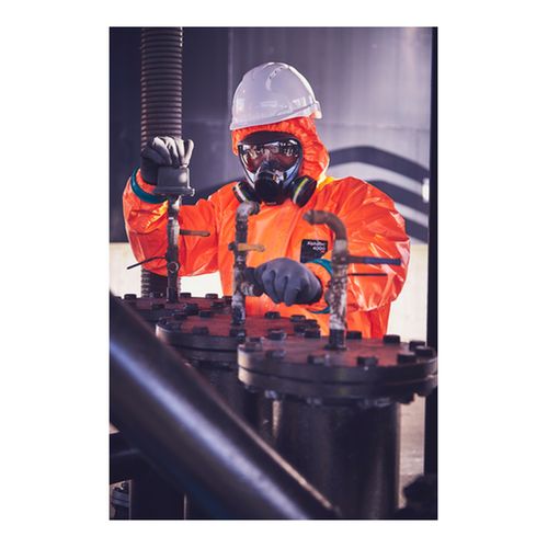 Main product image of AlphaTec 4000 Model 111 Disposable Chemical Resistant Coveralls w/ Hood & Double Zipper, Orange, Small