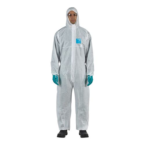 Main product image of AlphaTec 1500 Plus Model 111 Disposable Chemical Resistant Coveralls w/ Hood, 2 Way Zipper, White, Large (Pack of 25)