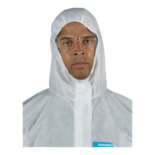 Main product image of AlphaTec 1500 Plus Model 111 Disposable Chemical Resistant Coveralls w/ Hood, 2 Way Zipper, White, Large (Pack of 25)