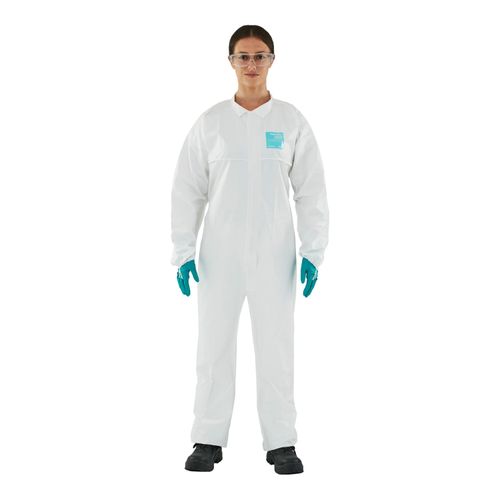 Main product image of AlphaTec 2000 Model 103 Standard Rain & Chemical Resistant Coverall, Collared, White, Large (Pack of 25)