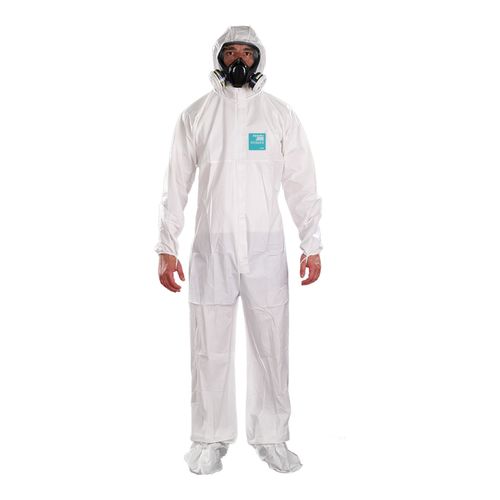 Main product image of AlphaTec 2000 Model 107 Standard Rain & Chemical Resistant Coverall w/ Hood & Attached Boots, White, XL (Pack of 25)