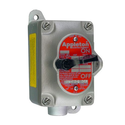 Main product image of 1-Gang Explosion-Proof Feed-Thru Malleable Iron Front-Operated Tumbler Switch w/ 3/4" Hub (1P, 20A, 120-277V)