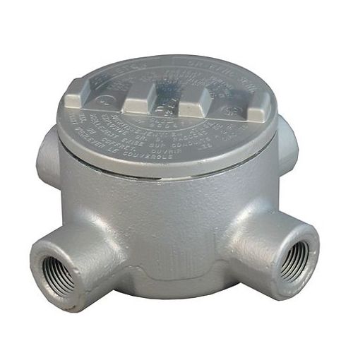 Main product image of 4-7/8" Dia., 2" Hub, 2 Outlets, GRLB Aluminum Round Conduit Outlet Box