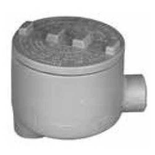 Main product image of 3-3/8" Dia., 1" Hub, 2 Outlets, GRLB Malleable Iron Round Conduit Outlet Box