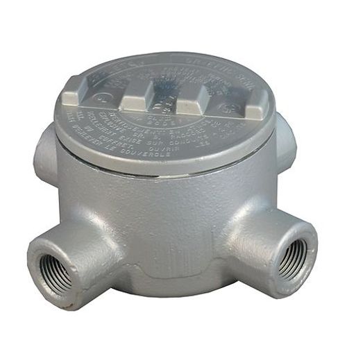 Main product image of 4-7/8" Dia., 2" Hub, 3 Outlets, GRT Aluminum Round Conduit Outlet Box