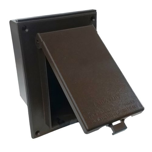 Main product image of 1-Gang Weatherproof Low Profile Inbox, Vertical, In-Use Cover, for New Brick w/ Adapter Sleeve (Brown)