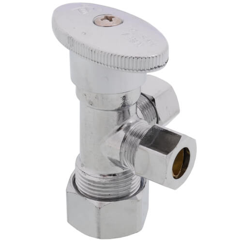 Main product image of 1/2" Nom Compression (5/8" OD)  x 3/8" OD Compression x 3/8" OD Compression Multi Turn Dual Angle Stop, Lead Free (Chrome)