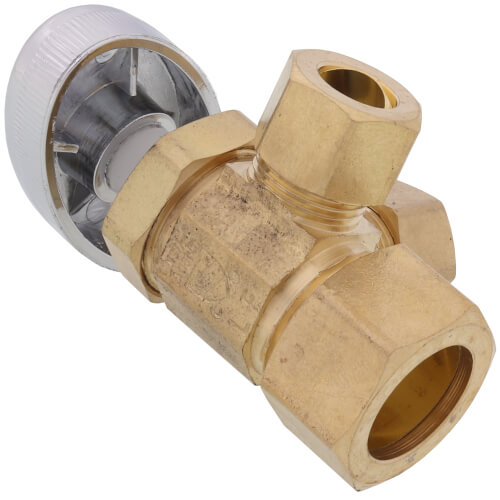 Main product image of 1/2" Nom Compression (5/8" OD) x 3/8" OD Compression x 3/8" OD Compression Multi Turn Dual Angle Stop Valve, Lead Free (Rough Brass)