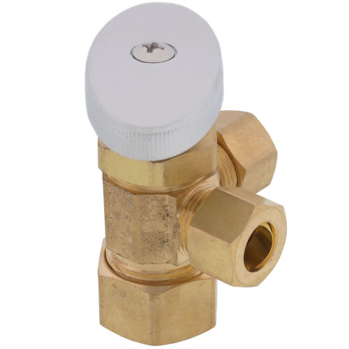 Main product image of 1/2" Nom Compression (5/8" OD) x 3/8" OD Compression x 3/8" OD Compression Multi Turn Dual Angle Stop Valve, Lead Free (Rough Brass)