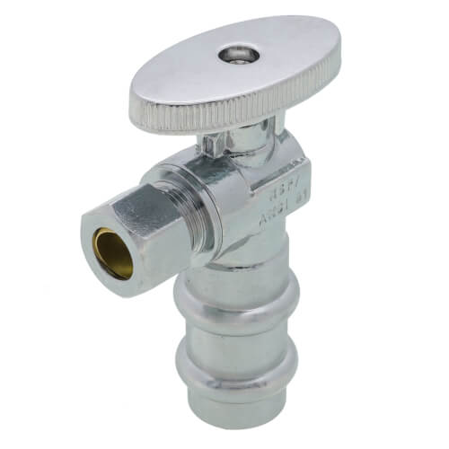 Main product image of 1/2" Press x 3/8" OD Compression Quarter Turn Angle Stop Valve, Lead Free (Chrome Plated)