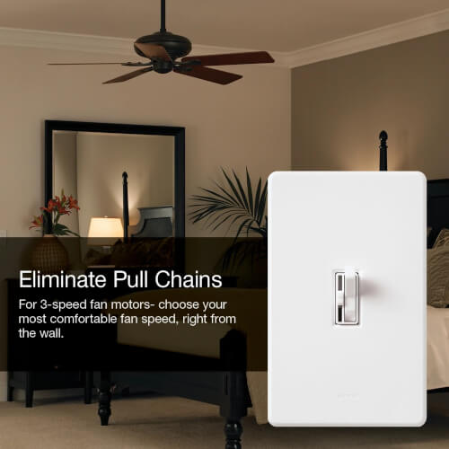 Main product image of Ariadni Quiet Fan-Speed Control, No Neutral Required, 1.5A 3-Speed Fan, 120V, Single Pole/3-Way, AYFSQ-F-WH, White