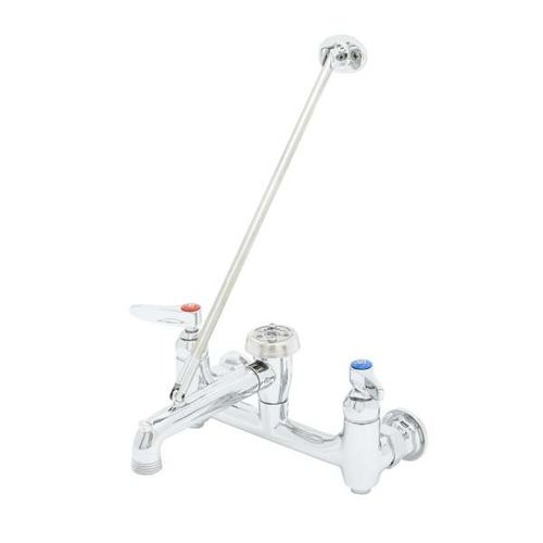 Main product image of Service Sink Faucet, Wall Mount, 8" Centers, Built-in Stops, Vacuum Breaker, Polished, B-0665-BSTP