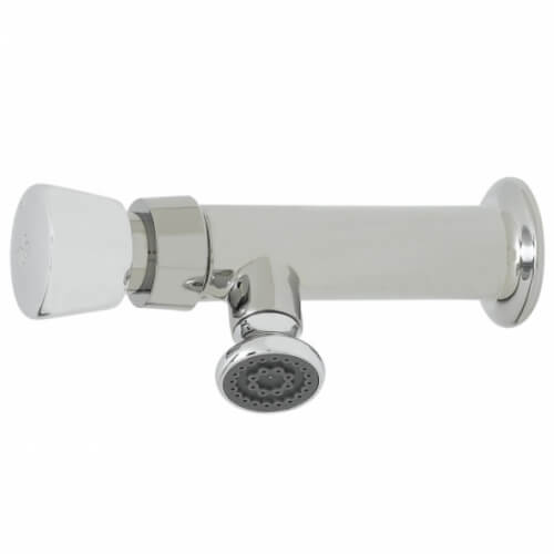 Main product image of Single Temperature Self-Closing Metering Faucet, Wall Mount, with 2.2 GPM Rose Spray Outlet and Push Button Cap, B-0800