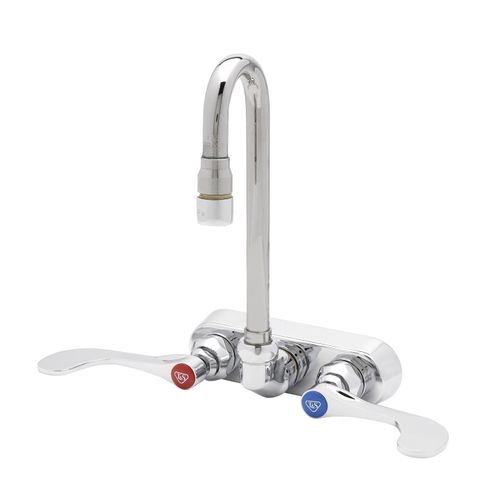 Main product image of 4" Wall Mount Faucet, Quarter-Turn, 4" Wrist Handles, Swivel Gooseneck, 1.0 GPM Aerator, B-2459