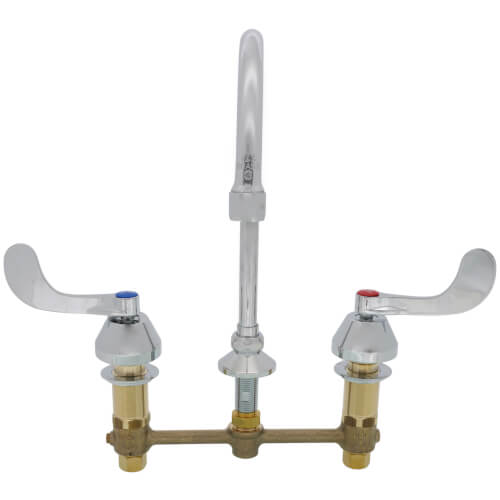 Main product image of 8" Deck Mount Two Handle Medical Faucet, 5-3/4" Gooseneck, with 4" Wrist Action Handles