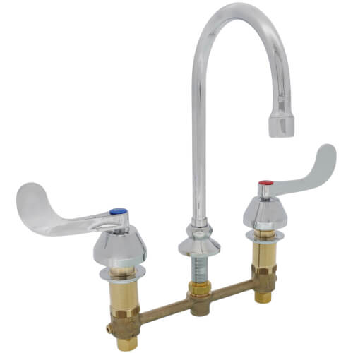 Main product image of 8" Deck Mount Two Handle Medical Faucet, 5-3/4" Gooseneck, with 4" Wrist Action Handles
