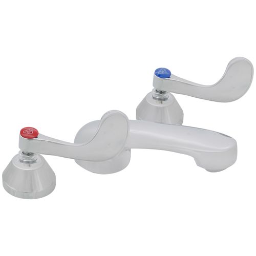 Main product image of 8" Deck Mount Two Handle Lavatory Faucet, Cast Basin Spout, with 4" Wrist Action Handles, B-2990-WH4