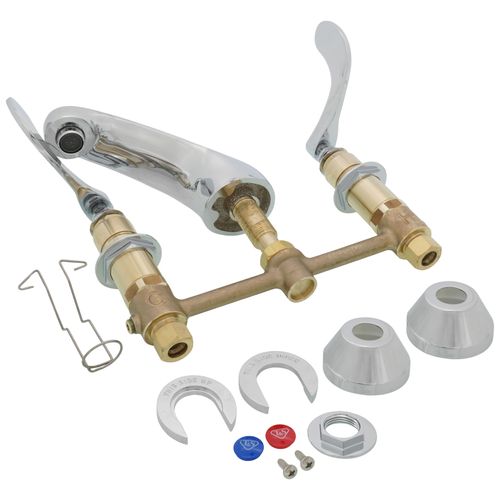 Main product image of 8" Deck Mount Two Handle Lavatory Faucet, Cast Basin Spout, with 4" Wrist Action Handles, B-2990-WH4
