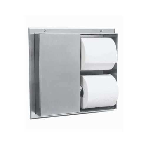 Main product image of B-386 Partition-mounted Multi-roll Toilet Tissue Dispenser (serves 2 Compartments) (Satin)