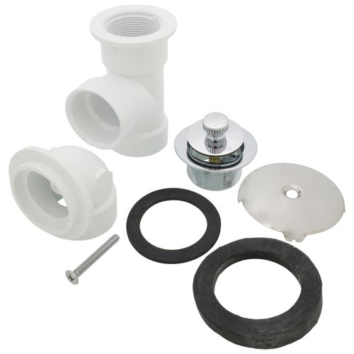 Main product image of Bath Waste T-Waste Half Kit - CP Lift & Turn Drain w/ 1 Hole Face Plate (PVC)