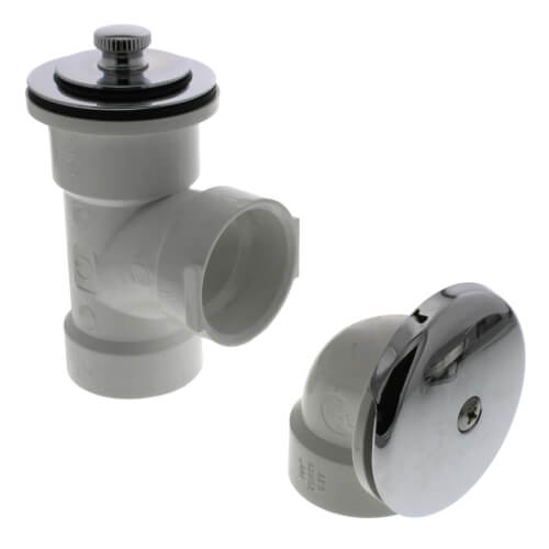 Main product image of Bath Waste T-Waste Half Kit - CP Friction Lift Drain w/ 1 Hole Face Plate (PVC)