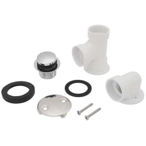 Main product image of Bath Waste T-Waste Half Kit - CP Toe Pop-Up Drain w/ 2 Hole Face Plate (PVC)