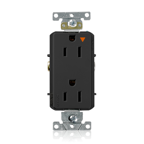 Main product image of 15A Decora Plus Isolated Ground Duplex Receptacle/outlet, Self-grounding, Back/Side Wire (Black)