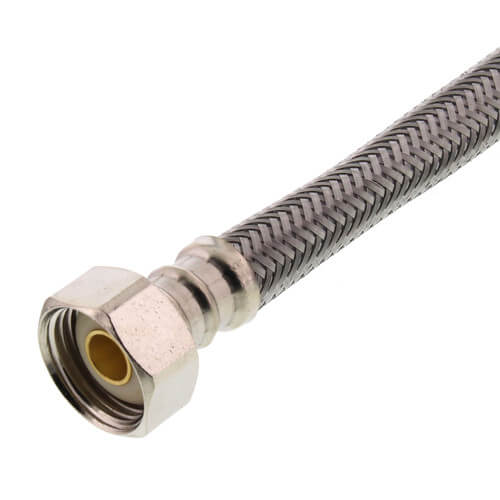 B1F16 16" Braided Stainless Steel Hose Faucet Connector (3/8" Compression x 1/2" FIP)