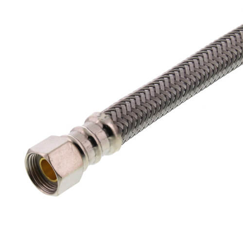 B1F16 16" Braided Stainless Steel Hose Faucet Connector (3/8" Compression x 1/2" FIP)