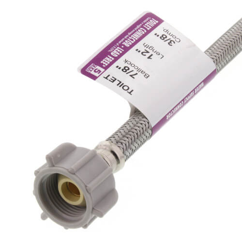 12" Braided Stainless Steel Hose Toilet Connector (3/8" Compression x 7/8" Ballcock)