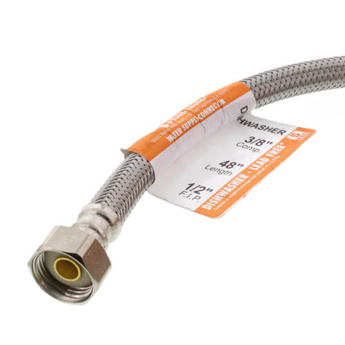 Main product image of 48" Braided Stainless Steel Dishwasher Connector w/ MIP Elbow (3/8 Compression x 1/2" FIP)