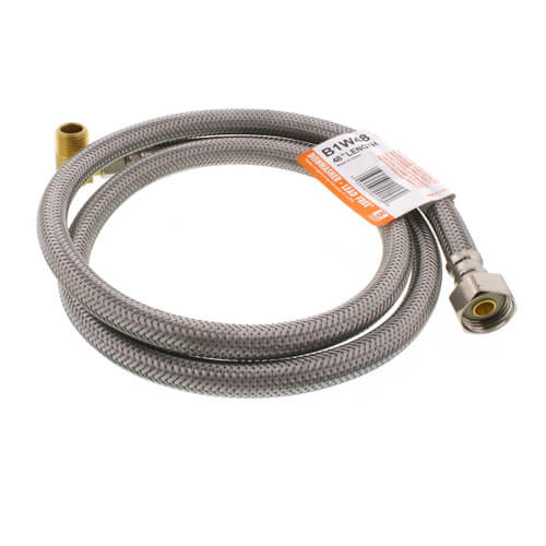 Main product image of 48" Braided Stainless Steel Dishwasher Connector w/ MIP Elbow (3/8 Compression x 1/2" FIP)