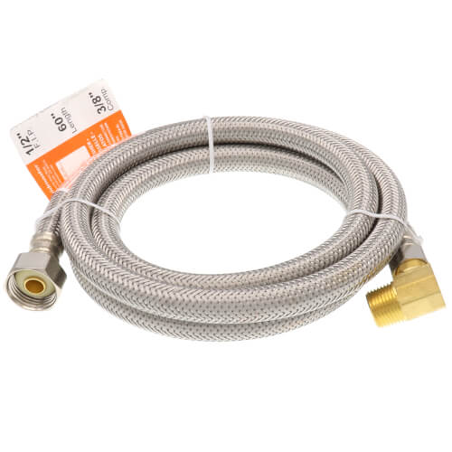 Main product image of 60" Braided Stainless Steel Dishwasher Connector w/ MIP Elbow (3/8 Compression x 1/2" FIP)