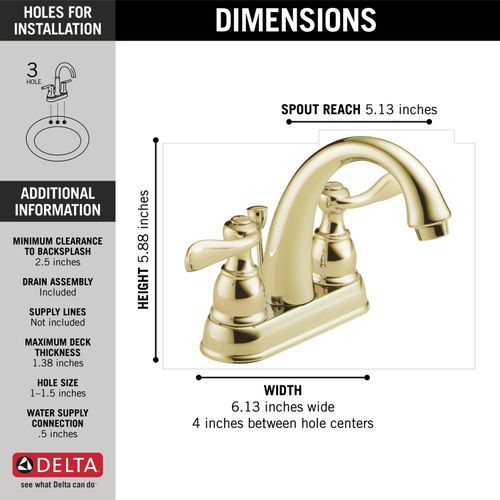 Main product image of Windemere 2 Handle Centerset Bathroom Faucet (Polished Brass), B2596LF-PB