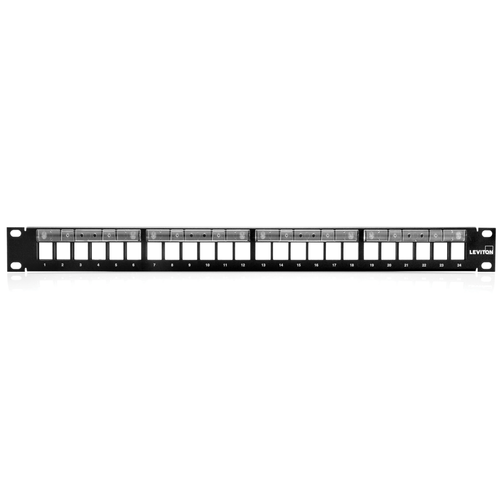 Main product image of Flat Quickport, Patch Panel w/ Magnifying Lens Label Holder, 24"port, 1RU (Black) Cable Management Bar Included.